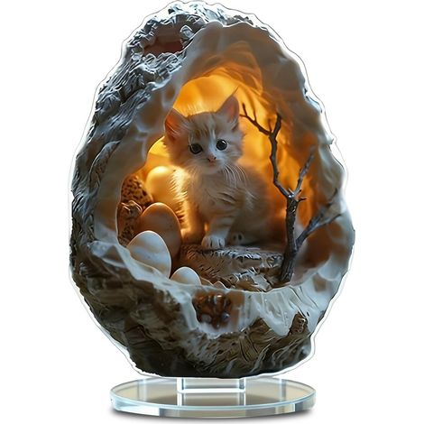 Décoration de chat plate 2D avec socle, cadeaux pour les amoureux des chats, décoration de chat mignonne pour la maison et le bureau, décoration de chat en acrylique (1/5)