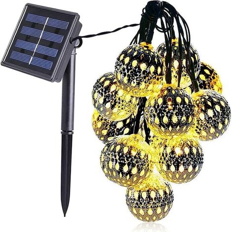 Blanc chaud [Solaire 8 fonctions] 5 mètres 20 lumières LED guirlande lumineuse boule creuse guirlande lumineuse noël vacances ornement décoration，pour l'intérieur et l'extérieur, décoration de vacance (1/5)
