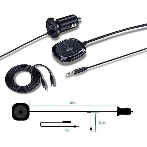 Récepteur audio Bluetooth sans fil avec adaptateur 3,5 mm et haut-parleur AUX pour voiture mains libres (1/4)