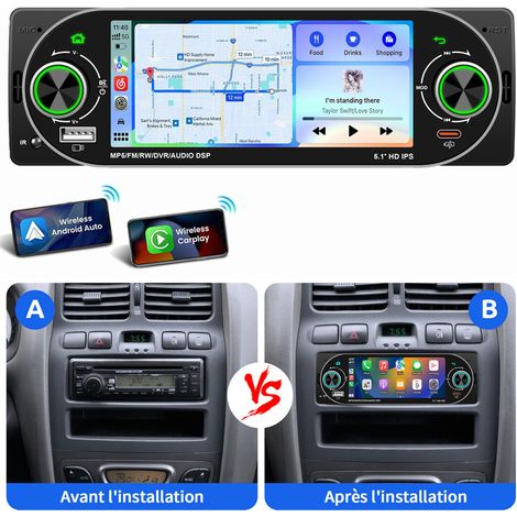 Autoradio 1 DIN avec écran Bluetooth mains libres 7 couleurs lecteur MP5 USB caméra AM/FM