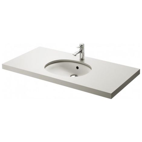 Lavabo rond à encastrer sous plan, sans trou de robinetterie, avec trop-plein, blanc