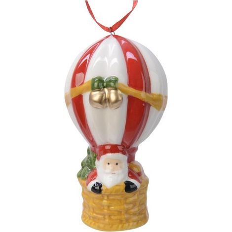 Pendente natalizio mongolfiera con Babbo Natale H10.4 cm