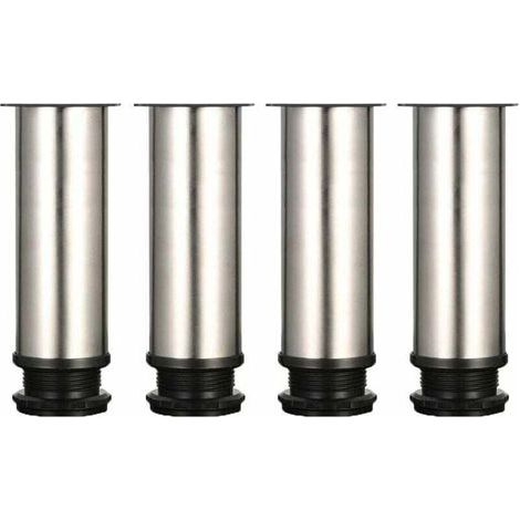 Quatre pieds réglables, hauteur 150 mm, pieds de meuble épais, pieds de table, pieds de meuble, acier inoxydable brossé, hauteur réglable de 0 à 15 mm. Vis en acier inoxydable incluses.