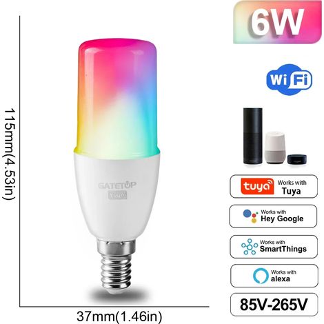 Lampes de croissance pour plantes Ampoule LED intelligente RGB (T37 6W E14,85-265V) à intensité variable Tuya Light Wifi Magic Lamp, compatible avec Alexa et Google Home (1/5)