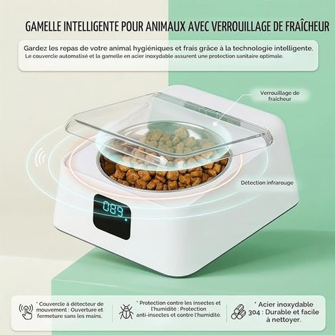 Cat Feeder, 350ml with Infrared Sensor, Pet Feeder with Hinged Lid for Small Medium Dogs Cats for Wet and Dry Food (1/4)