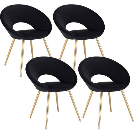WOLTU Sedia Sala da Pranzo Cucina Salotto Ufficio Gambe Gold in Metallo Velluto 4x Nero (1/5)
