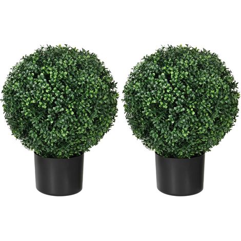 Künstliche Pflanzen, 2er-Set UV-beständige Kunstpflanze im Blumentopf, 52 cm Buchsbäume, Zimmerpflanze für Garten, Wohnzimmer, Grün