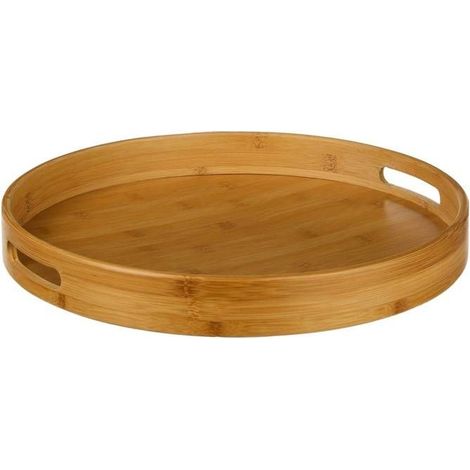 1 plateau rond bambou 40 cm, surface généreuse avec poignées intégrées, rebord anti-glissement pour apéritif et petit-déjeuner (1/4)