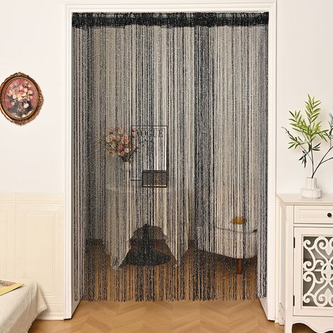 Rideau À Franges - Rideau À Perles En Fil Métallique Argenté - Pour Séparation De Pièce Porte Fenêtre Ou Décoration Intérieure - 100 X 200 Cm - 1 Pièce (1/5)