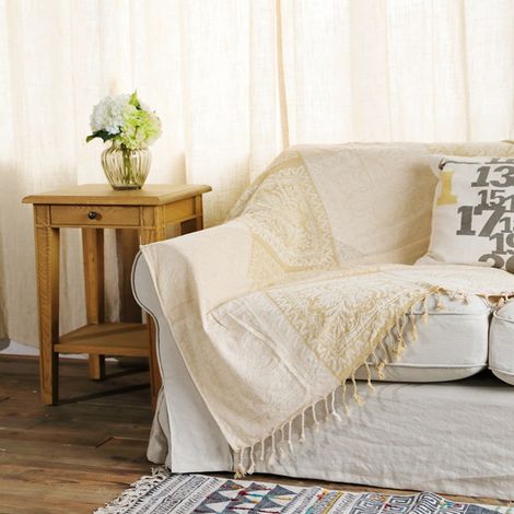 Couverture de canapé simple en coton, couverture à glands tricotés, coutures double face, couverture chaude décorative pour les voyages à domicile et au bureau 150 cm  190 cm Beige One Piece (1/4)
