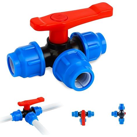 Vanne 3 Voies D'eau à une Poignée,Robinet 3 Voies en PP,Collecteur Plomberie en Forme de T,Valve Convient pour Espaces Extérieurs tels Que Jardins,Terres Agricoles et Serres,25 mm (1/5)