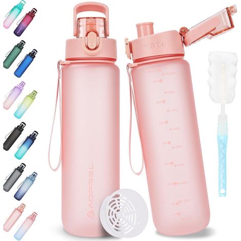 Trinkflasche Sport Tritan BPAfrei Auslaufsicher Filter 1l 1000 ml Rosa (1/5)