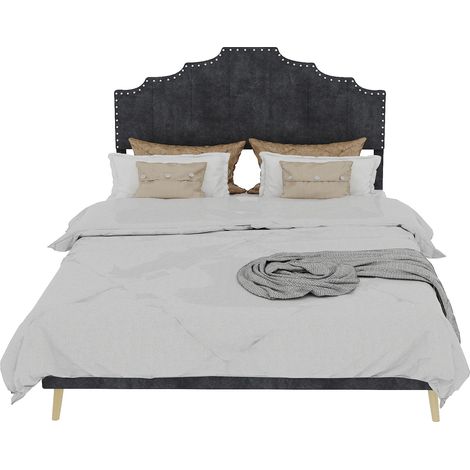 Lit moderne minimaliste et souple, tête de lit confortable et moelleuse, 160200CM, gris, meuble de chambre multifonction, cadre de lit avec caisson bas, sans vérin pneumatique, sans matelas. (1/5)
