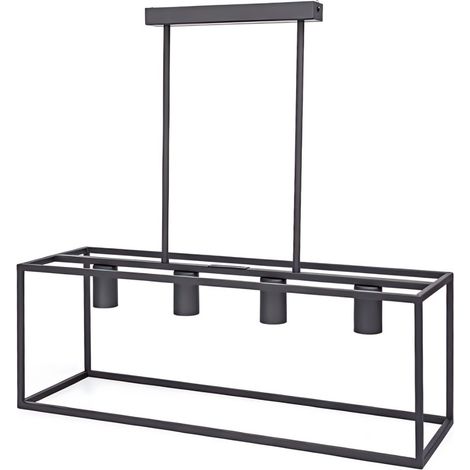 Suspension rectangulaire en métal noir avec 4 ampoules, culot E27, style moderne pour salle à manger (ampoules non incluses)