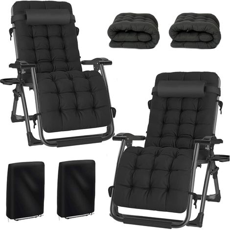 Liegestuhl Klappbar 2er Set Sonnenliege 72 cm Schwarz+schwarz (1/5)