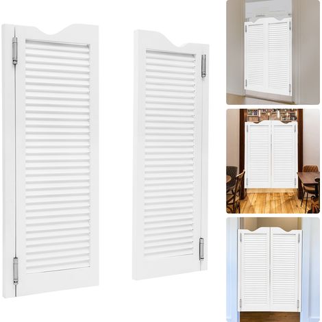 【Maison connectée】Portes battantes Blanches, Porte de Salon en Bois avec charnières, Porte d'entrée à deux battants, Porte d'entrée intérieure à Demi-Taille, Porte de séparation à Fermeture Automatiqu (1/5)