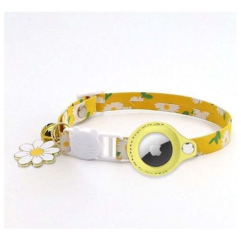 1PC jaune Collier Chat Airtag,imprimé réglable Airtag Collier pour Chat avec Cloche, Coque de Protection en Silicone Compatible avec Apple Airtag, Boucle de Sécurité Breakaway pour Chatons (1/5)