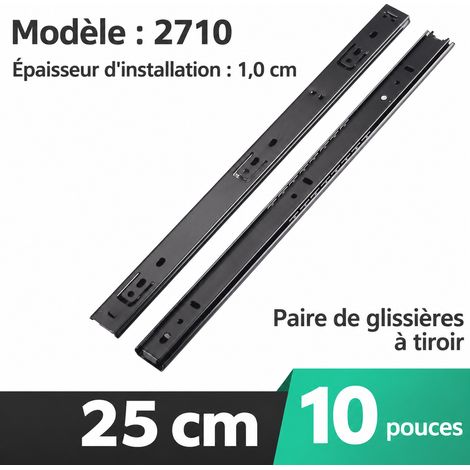 Glissières de tiroir à billes 2 sections 25 cm (10 pouces) largeur 27 mm en acier noir 2710 10 25cm réf 500 g – Livraison gratuite