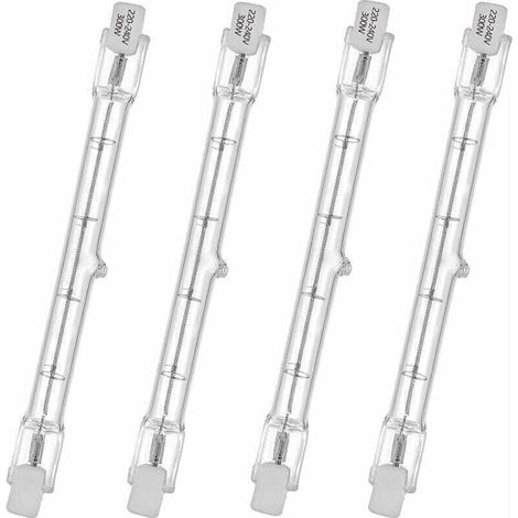 Tube halogène HaloLine, base R7S, lampe tube halogène T3, 230V, 300 watts, 118 mm, blanc chaud - 2800K (4 pièces)..