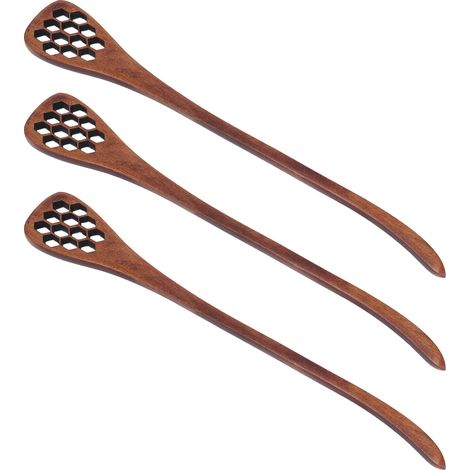 3 Pièces Cuillère à Miel Réutilisable en Bois pour Cuisine Maison Restaurant - Bâton Mélangeur Coloré