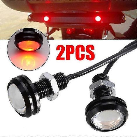 Lot de 2 feux arrière/de position à LED rouges 23 mm 12 V, type « œil d'aigle », universels pour moto et voiture. (1/5)