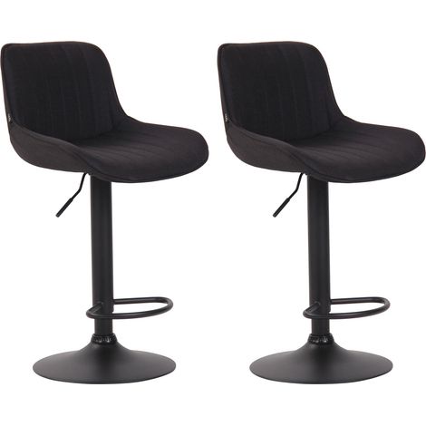 Conjunto de 2 taburetes de bar sillas altas en tela negra con costuras verticales y estructura de metal negro 100006244