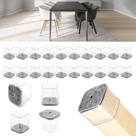 Chair Leg Caps, Rectangular, Pack of 24, Transparent Silicone Chair Leg Protectors with Felt, Felt Gliders for Chairs for Hardwood Floors, for Protection of Floors, Home Felt Pads (Fit:27-39 mm) (1/5)