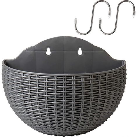Jardinières suspendues murales avec 2 crochets, jardinières en plastique pour clôture, utilisables à l'intérieur comme à l'extérieur. (1/4)