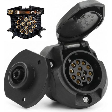 Prise Remorque 13 Broches, Prise 13 Broches, Contact à vis Selon ISO 11446, pour Remorque 12V, Prise 13 Pôles Remorque avec Joint en Caoutchouc pour Caravane RV Voiture Bateau (1/5)