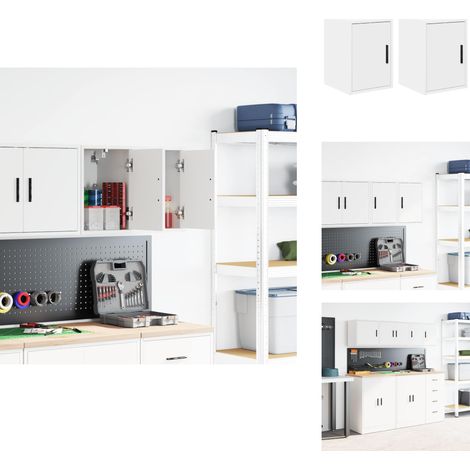 Garagen-Wandschränke 2 Stk. Weiß Holzwerkstoff - Garagen-Wandschrank - Garagen-Wandschränke - Schrank - Garagen-Lagerschrank (1/5)