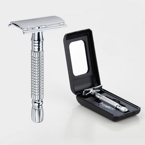 Rasoir de sécurité homme SHENMO (4,19 cm), rasoir double lame, rasoir manuel long manche en acier inoxydable pour visage et corps (1/5)