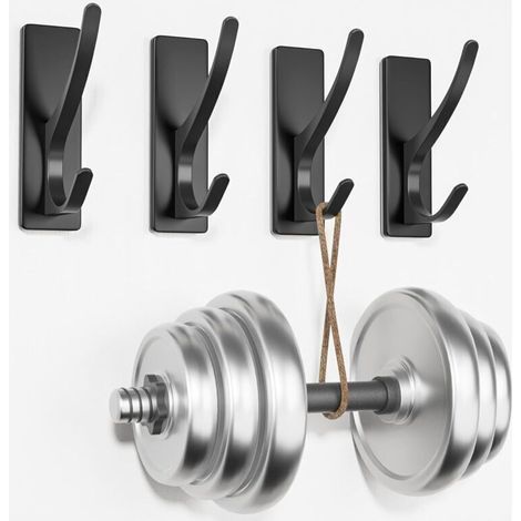 Double hook adhesive hooks, perfect for hanging towels, backpacks, hats, etc. Sturdy and durable metal hangers, ideal for bathroom, bedroom and doors (1/4)