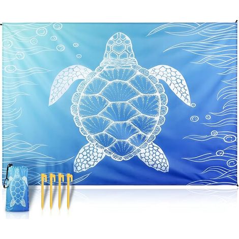 Couverture de Plage 200 x 140 cm – Couverture de Pique-Nique imperméable compacte avec 4 piquets Vent Tapis de Plage Pliable (1/5)