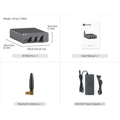 Leistungs Verstärker, Bluetooth-Konnektivität, Kompaktes Design, Grau mit 32V, 220 V (1/2)