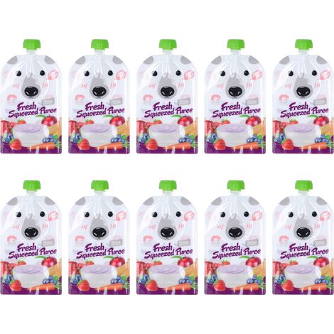 Lot de 10 sachets alimentaires réutilisables de 200 ml, rechargeables et portables, pour la conservation des purées de fruits et autres aliments pour bébés. (1/5)