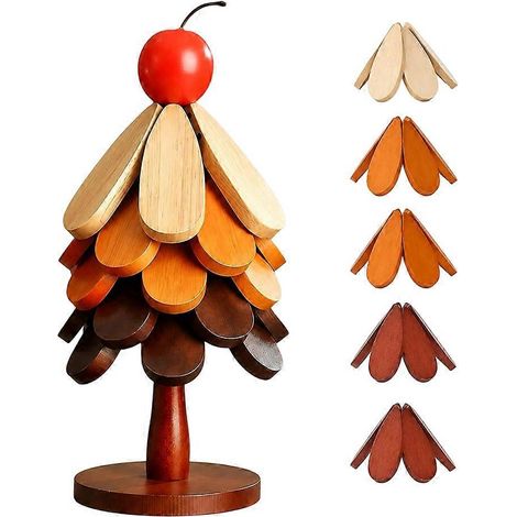 Ensemble de 5 dessous de plat sapin de Noël avec support, pliables et résistants à la chaleur, pour protéger votre plan de travail des casseroles et poêles chaudes. Idéal pour les fêtes. (1/5)