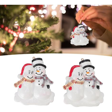 Lot de 2 pendentifs bonhomme de neige pour sapin de Noël, en résine, faits main. Mini statuette décorative à offrir. (1/5)