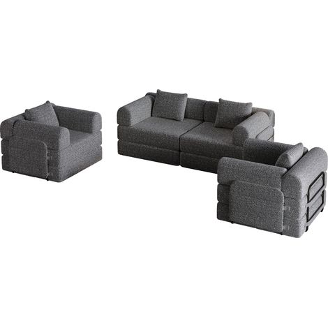 Canapé-lit 1 place gris en tissu, avec coffre dans l’accoudoir, structure métal, montage facile, base antidérapante et format modulable pour petit espace – CHICFURN (1/5)