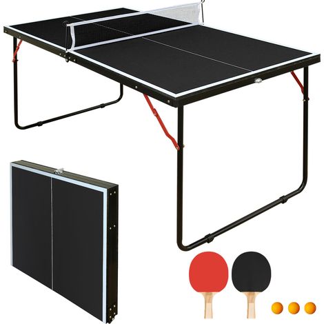 Mesa de ping pong plegable 137,2 cm MDF negra con red, 2 palas y 3 pelotas (1/5)