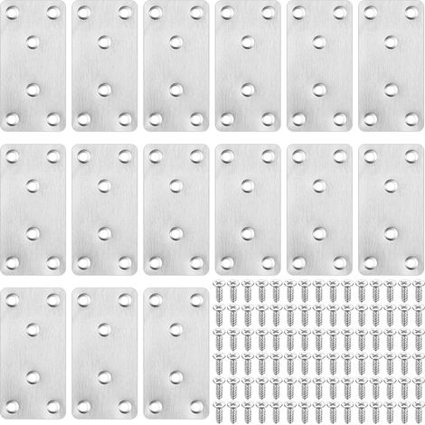 15 Pcs Equerre Plate Metal, Connecteurs Plats en Acier Inoxydable, Equerre Metal, Plaque Perforée, Supports d'Angle Plats, Équerre de Fixation Plats pour Chaises Meubles Bois(80 x 40 mm) (1/5)