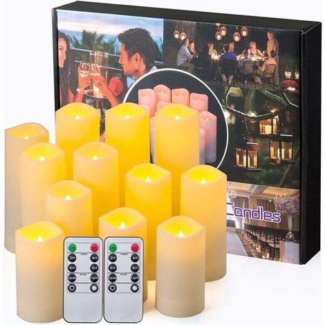 LED Candles Flameless Resin Remote Timer Waterproof Indoor Outdoor Set of 12 (1/4)
