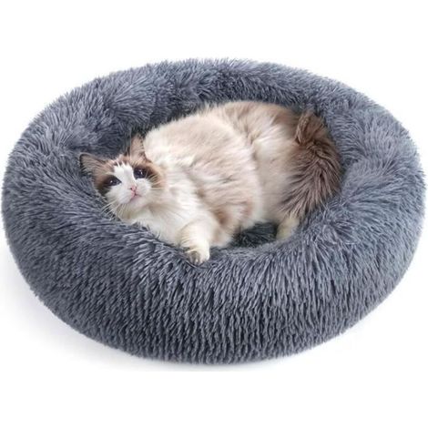 Panier pour chat/chien Rond en Peluche pour et Confortable Lavable-60cm-Gris Foncé (1/4)