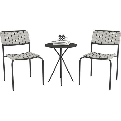 Ensemble extérieur rotin synthétique 3 pièces pour 2 personnes : 2 chaises et une table, adapté balcon et salon de jardin, gris (1/5)