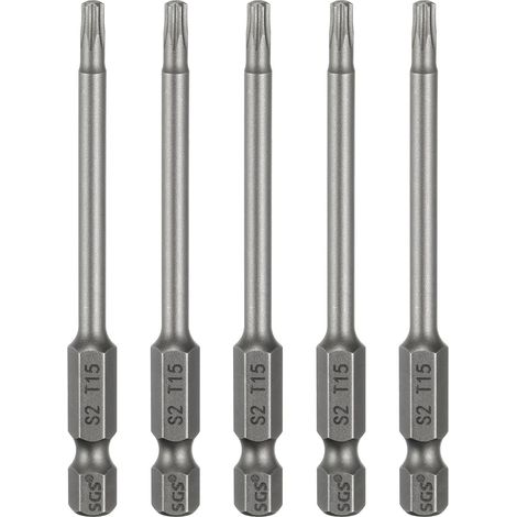 5 Embouts Tournevis Torx T15 - Acier S2 Anti-Vandalisme - Tige Hexagonale 6,35mm Magnétique - Pour Mécanique et Montage - Longueur 75mm (1/5)
