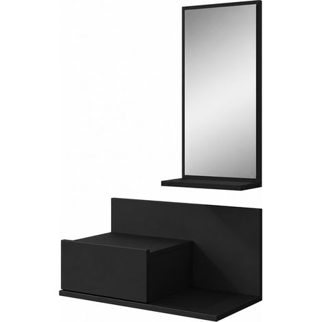 Recibidor con Cajón y Espejo  Mueble de Entrada  Acabado en Negro Mate  60x85,5x30cm  Modelo Isabela (1/5)