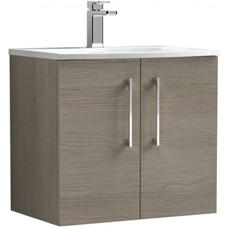 Nuie Arno Wall Hung 2-Door Vanity Unit with Basin-4 600mm Wide - Solace Oak Woodgrain (1/5)