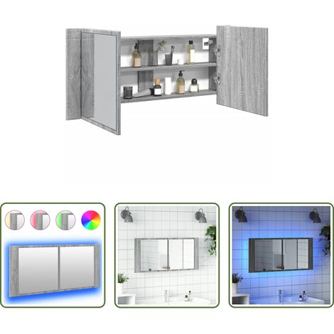 vidaXL LED-Beleuchtung - LED-Spiegelschrank Grau Sonoma 100x12x45 cm (1/5)