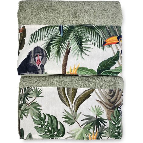 Set serviettes avec bord JUNGLE en pur coton Made in Italy (1/5)
