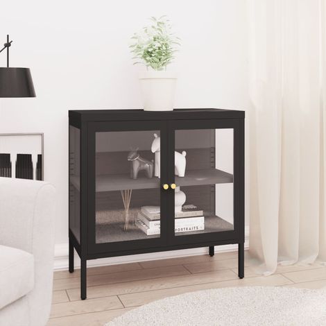 Credenza 70x35x70 cm en acier et verre avec 2 portes de différentes couleurs Couleur : Noir (1/5)