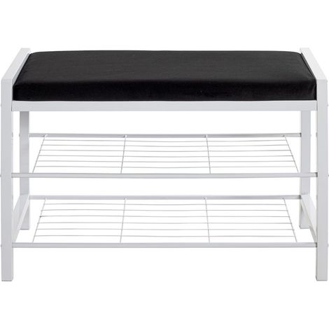 Banc d'assise en métal coloris blanc et velours coloris noir -longueur 75 x profondeur 32 x hauteur 50 cm (1/4)
